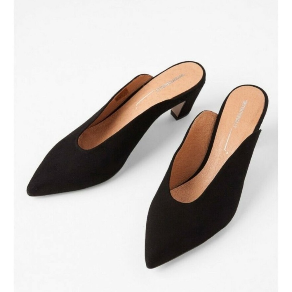 Intentionally Blank black suede mules